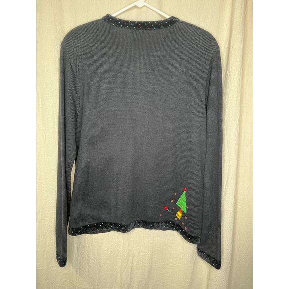 1990s Berek Christmas Chenille Maximalist Santa Whimsical Kidcore Cardigan XL - Picture 6 of 7